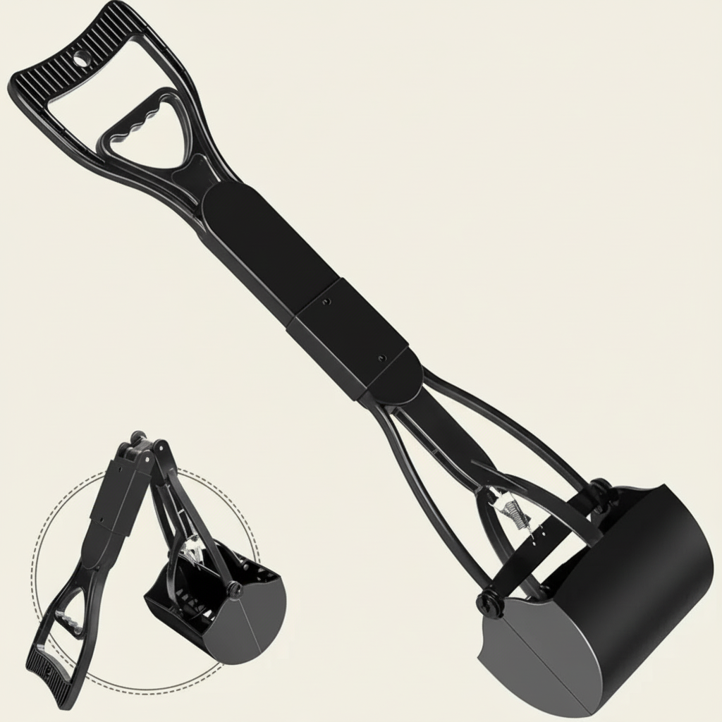 Dog Poop Scooper with Long Handle and Bag Dispenser - Durable Waste Cleanup Tool