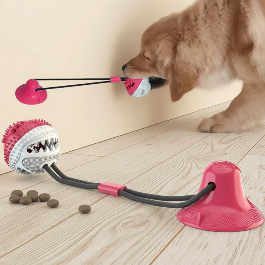 Interactive Dog Toy TPR with Suction Cups and Food Dispensing Balls for Teething