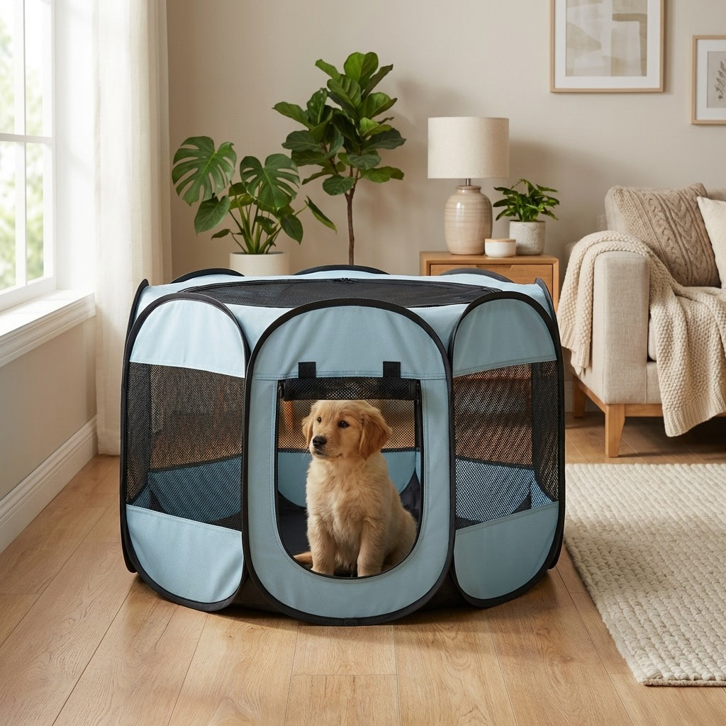 Portable Puppy Playpen for Dogs Foldable Waterproof Oxford Material with Excellent Ventilation