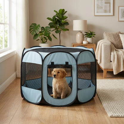 Portable Puppy Playpen for Dogs Foldable Waterproof Oxford Material with Excellent Ventilation