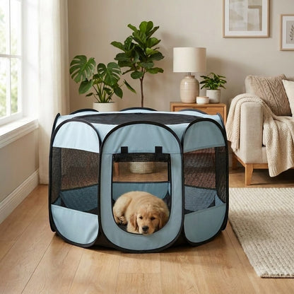 Portable Puppy Playpen for Dogs Foldable Waterproof Oxford Material with Excellent Ventilation