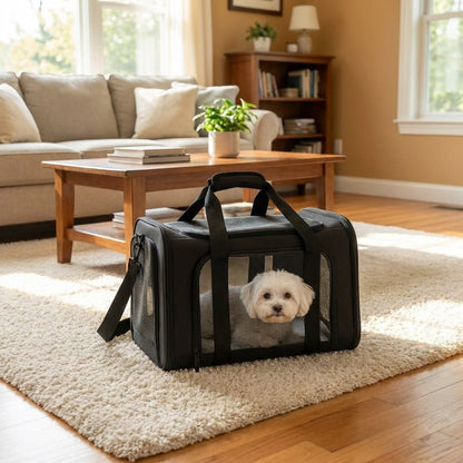 Deluxe Dog and Cat Carrier Bag with Cozy Wool Mat, Multiple Entrances